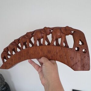 Vintage Hand Carved Wooden Elephant Bridge Figurine
